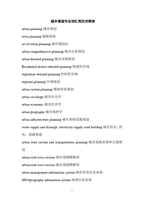 城乡规划专业词汇