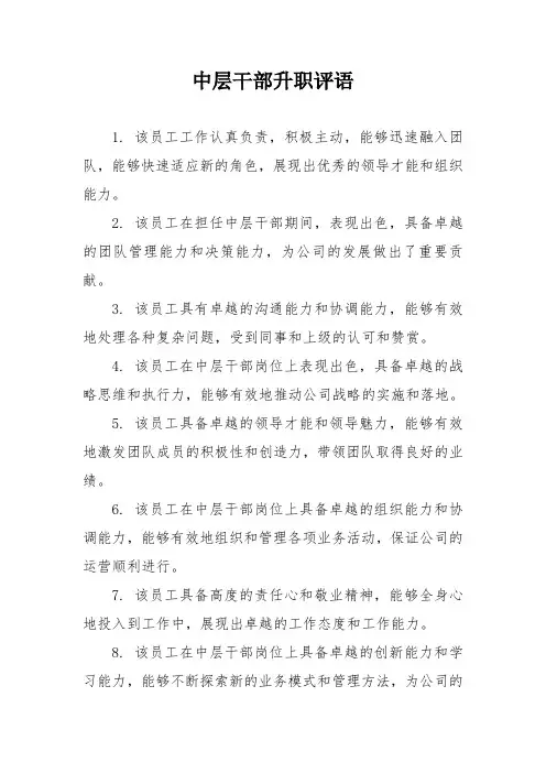 中层干部升职评语