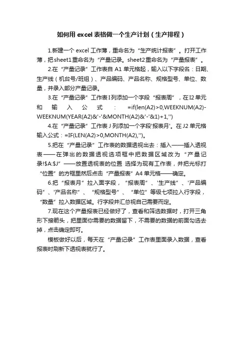 如何用excel表格做一个生产计划（生产排程）