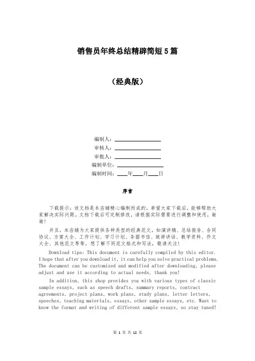 销售员年终总结精辟简短5篇
