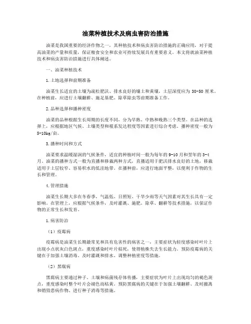 油菜种植技术及病虫害防治措施