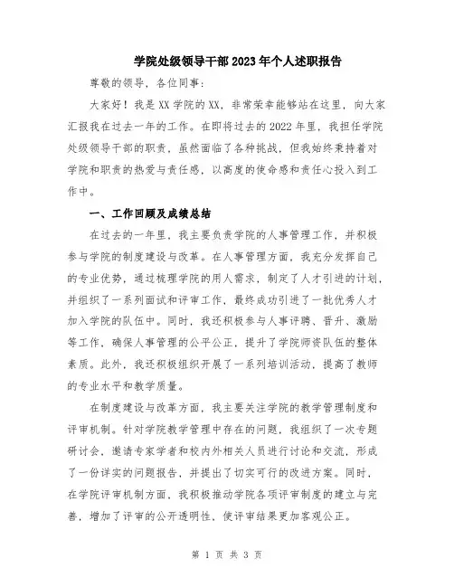 学院处级领导干部2023年个人述职报告