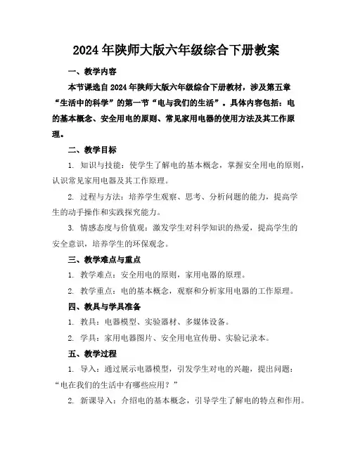 2024年陕师大版六年级综合下册教案