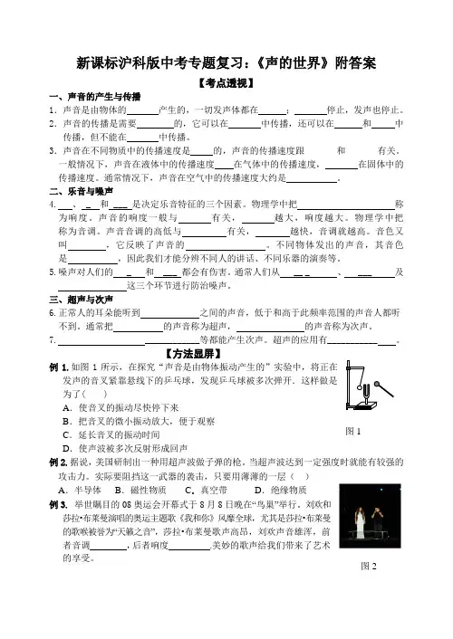 新课标沪科版中考专题复习：《声的世界》附答案