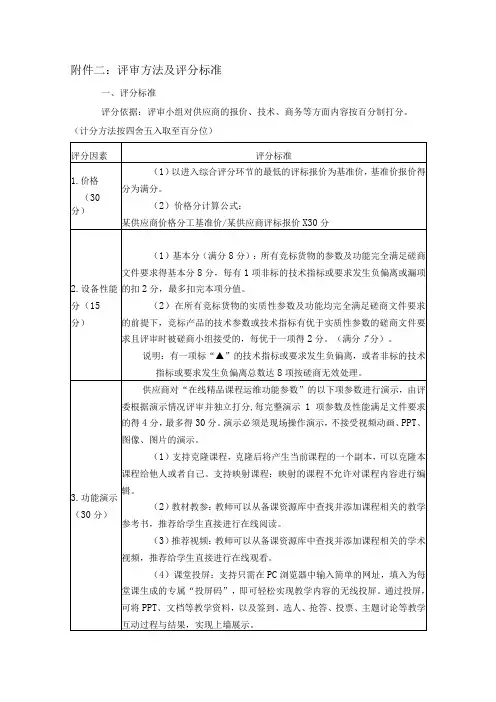 评审方法及评分标准
