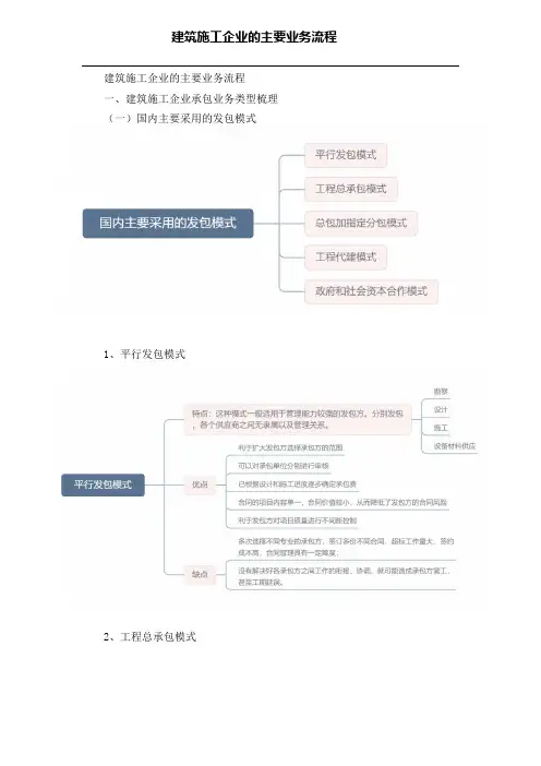 建筑施工企业的主要业务环节流程