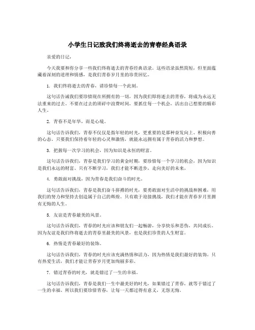 小学生日记致我们终将逝去的青春经典语录