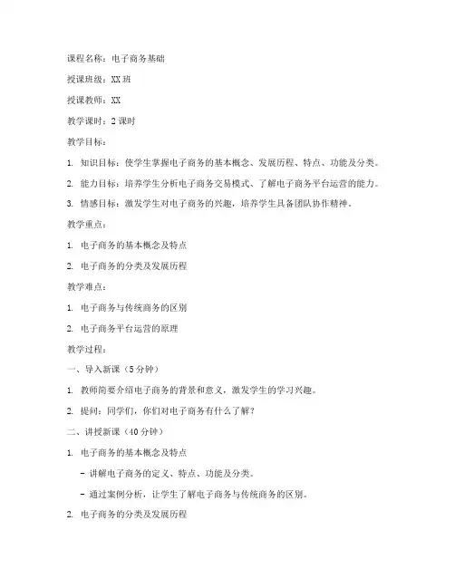 中职电子商务教案模板范文