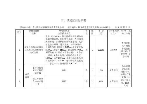 三、供货范围明细表
