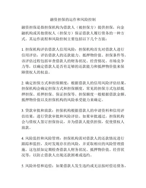 融资担保的运作和风险控制