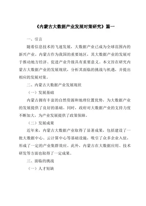 《2024年内蒙古大数据产业发展对策研究》范文