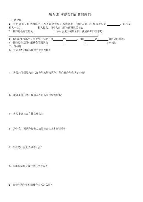 第九课 实现我们的共同理想 知识点检测