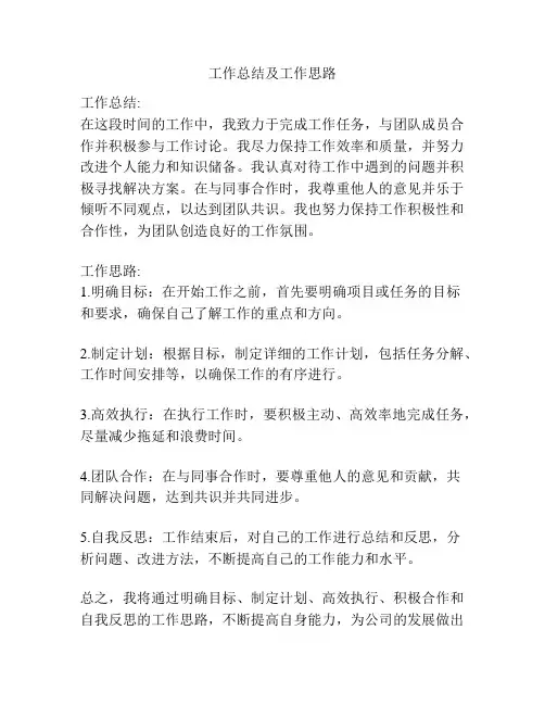 工作总结及工作思路