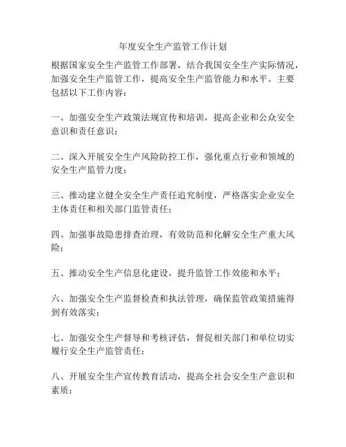 年度安全生产监管工作计划