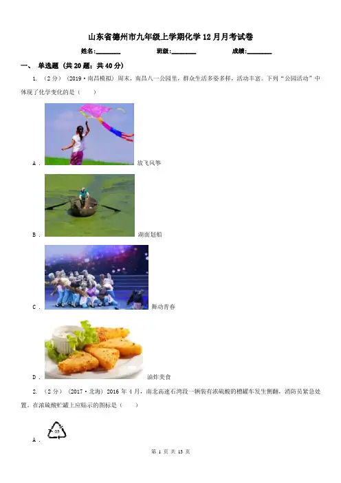山东省德州市九年级上学期化学12月月考试卷