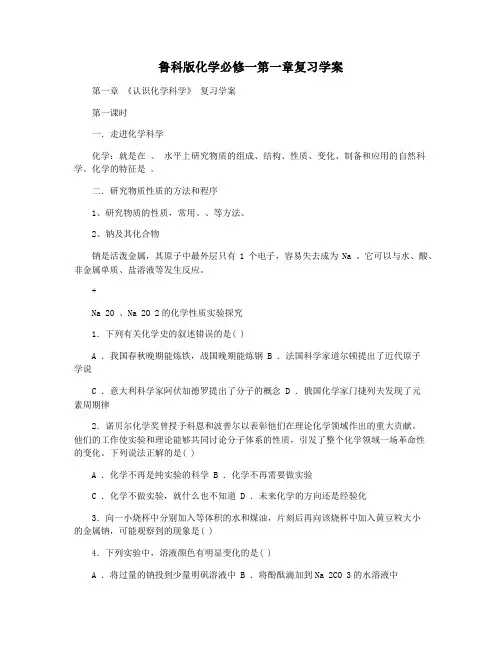 鲁科版化学必修一第一章复习学案