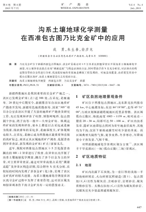 沟系土壤地球化学测量在西准包古图乃比克金矿中的应用