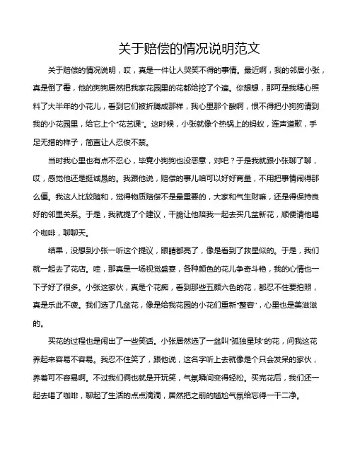 关于赔偿的情况说明范文