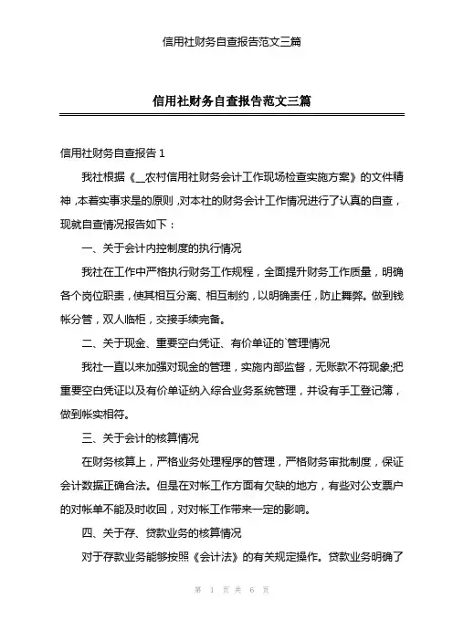 信用社财务自查报告范文三篇
