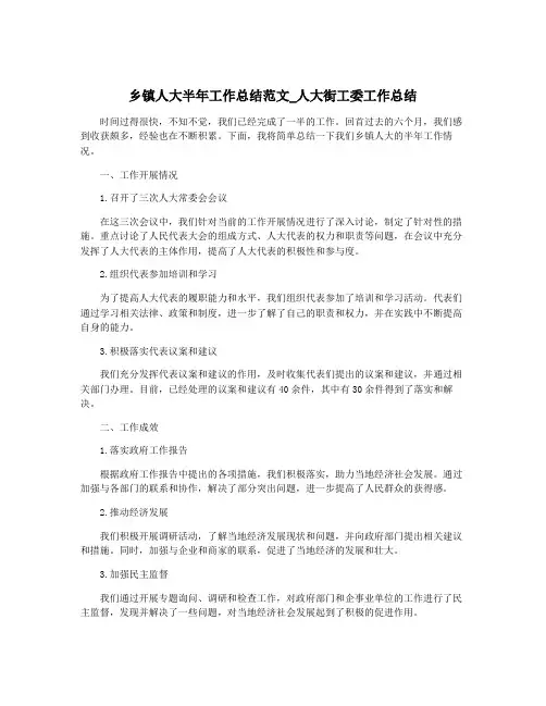 乡镇人大半年工作总结范文_人大街工委工作总结