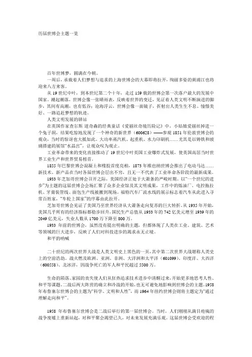 最新历届世博会主题一览