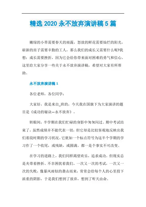 精选2020永不放弃演讲稿5篇