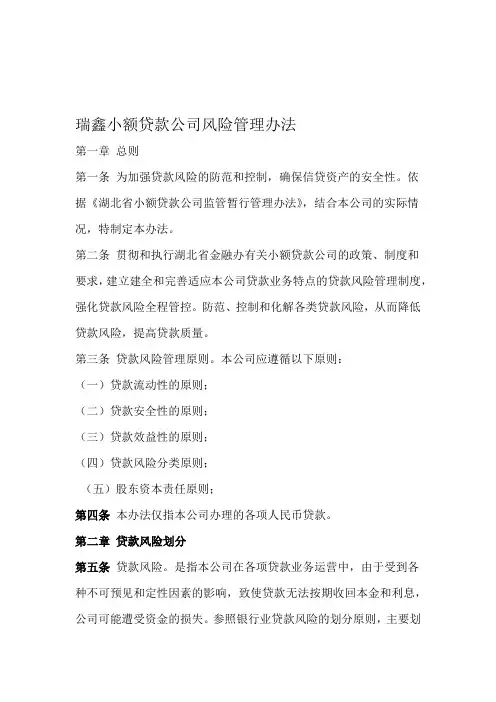 小额贷款公司风险管理办法