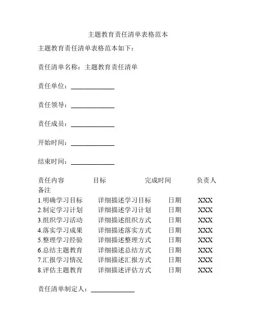 主题教育责任清单表格范本