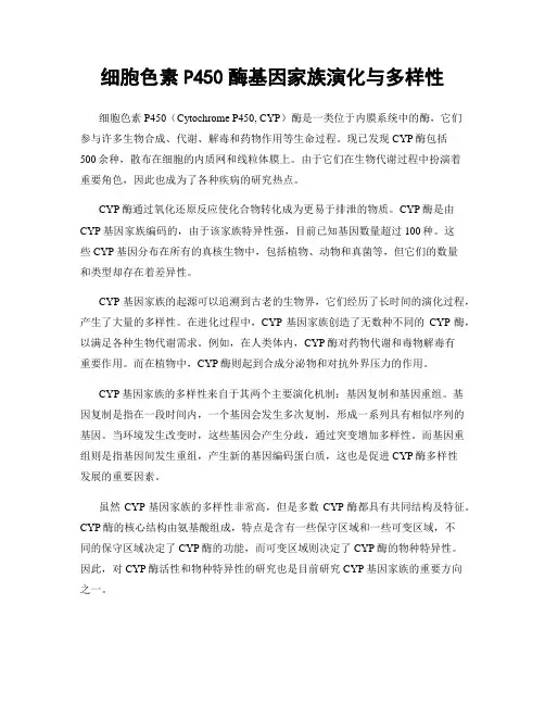 细胞色素P450酶基因家族演化与多样性