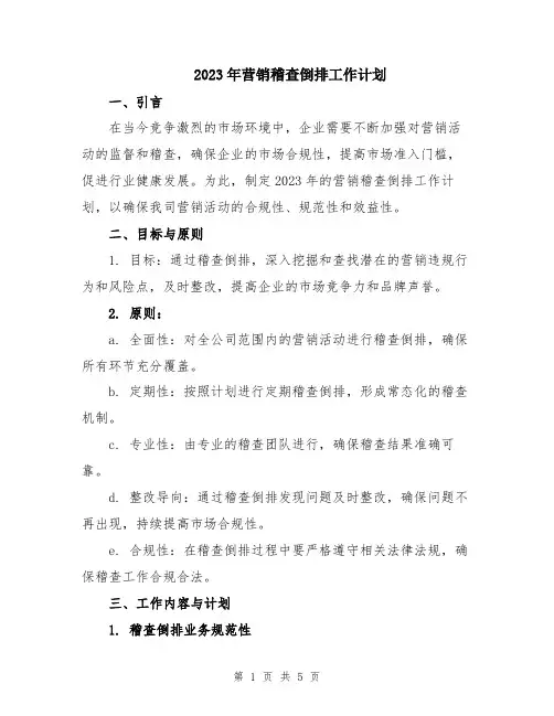 2023年营销稽查倒排工作计划