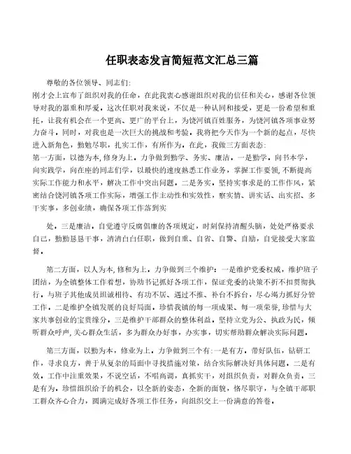 任职表态发言简短范文汇总三篇