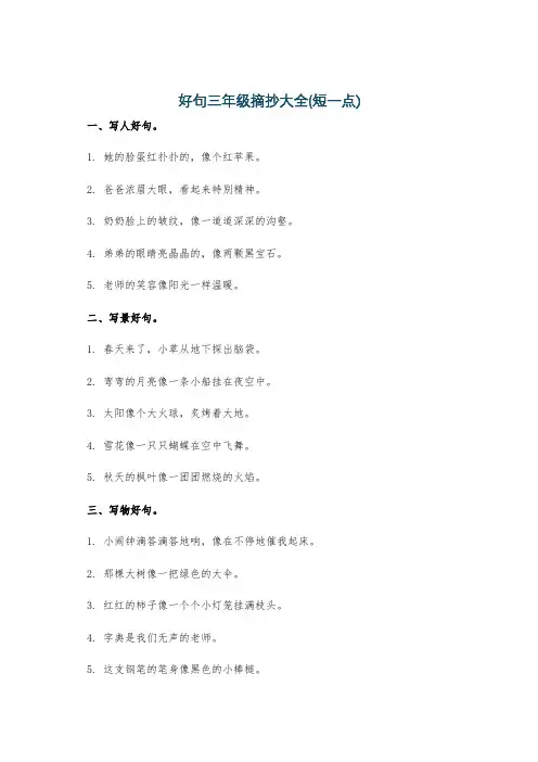 好句三年级摘抄大全(短一点)
