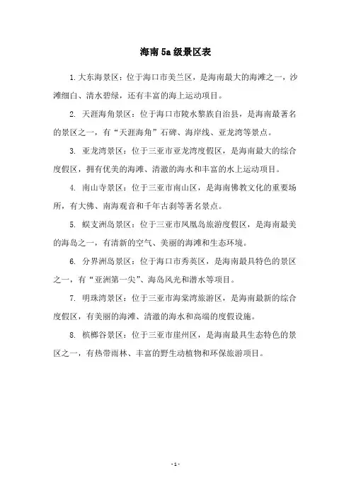 海南5a级景区表