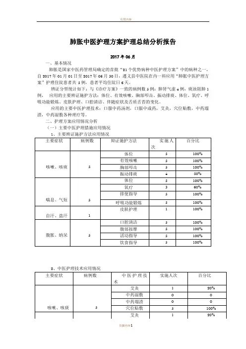 肺胀中医护理方案护理总结分析报告