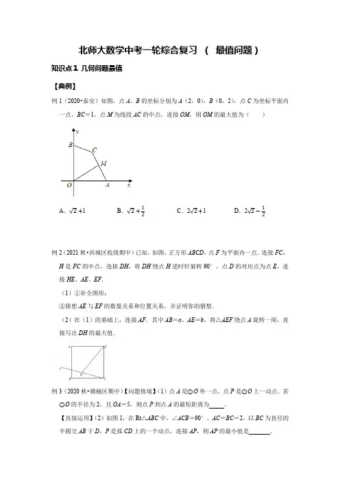 北师大数学中考一轮综合复习 ( 最值问题)