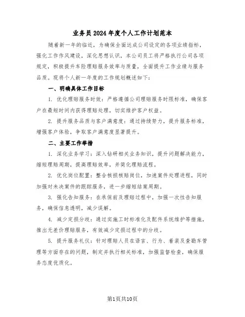 业务员2024年度个人工作计划范本（五篇）