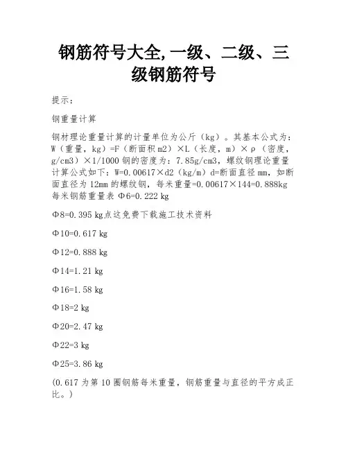 钢筋符号大全,一级、二级、三级钢筋符号