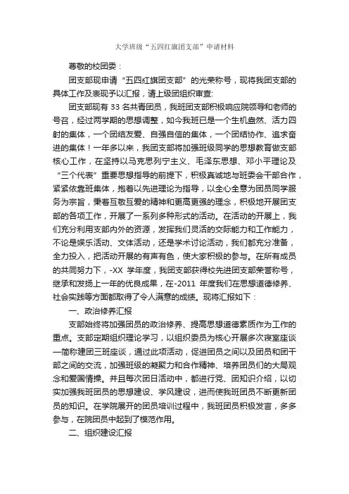 大学班级“五四红旗团支部”申请材料_五四青年节