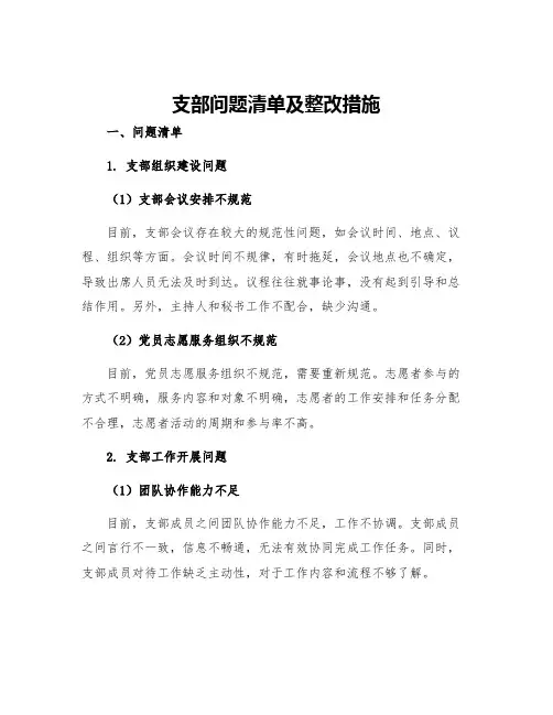 支部问题清单及整改措施