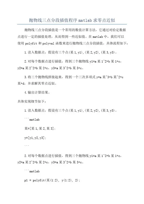抛物线三点分段插值程序matlab求零点近似