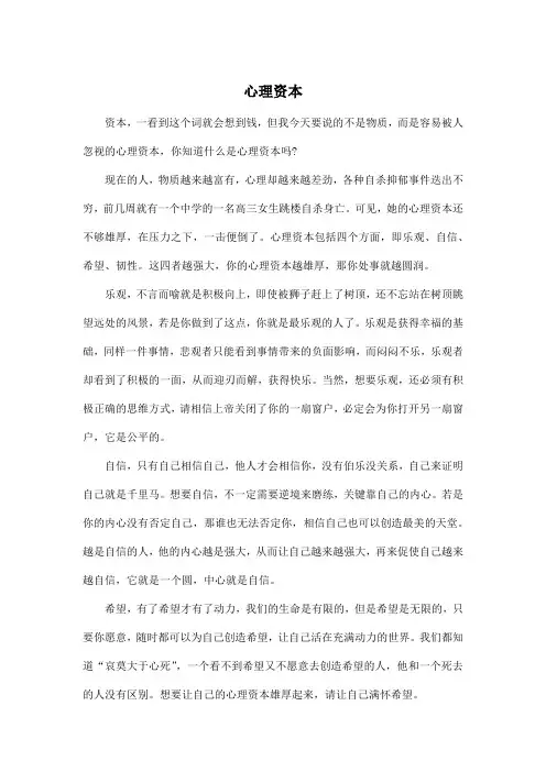 心理资本_高中高三作文800字