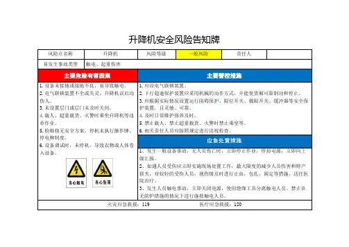 升降机安全风险告知卡
