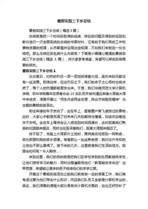 暑假实践三下乡总结（精选5篇）