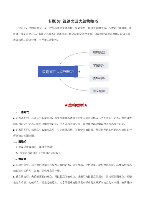 2020年高考语文之作文必备写作技巧专题07 议论文四大结构技巧