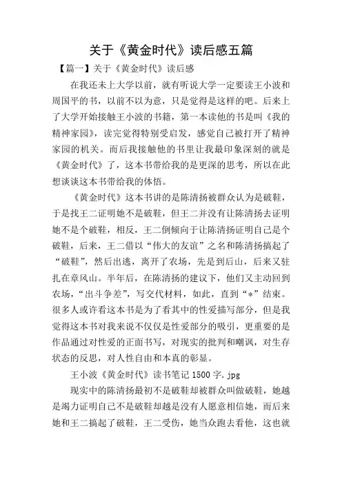 关于《黄金时代》读后感五篇