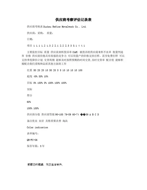 供应商考察评估记录表
