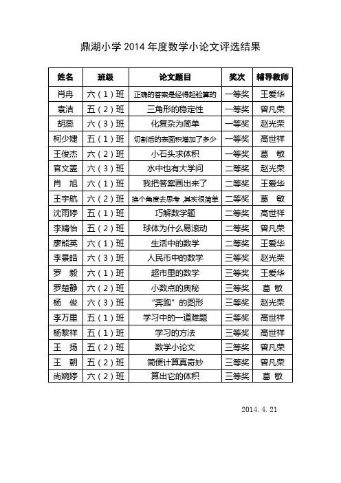 小论文评比结果