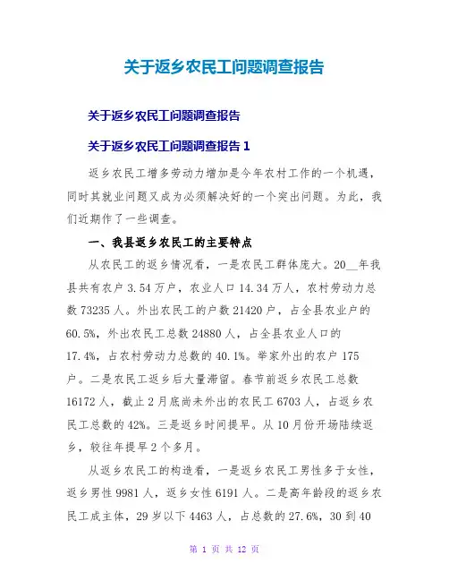 返乡农民工问题调查报告