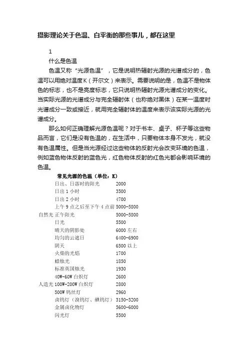 摄影理论关于色温、白平衡的那些事儿，都在这里