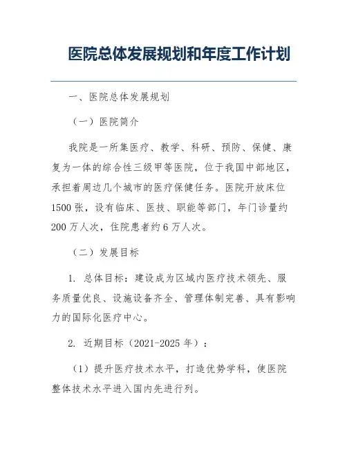 医院总体发展规划和年度工作计划